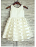 Ivory Satin Striped Organza Cute Flower Girl Dress 